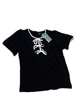 Black Short Sleeve Tee with White Trim and Bow Tie Detail